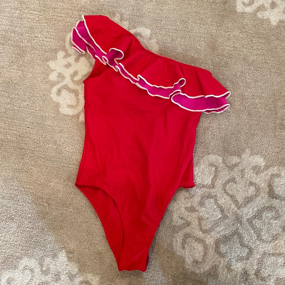 Summersalt Red One-Shoulder Ruffle One Piece